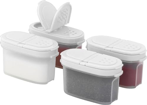 SIGNORA WARE Recipientes de plástico para especias – Juego de 4 mini tarros de especias para almacenar especias, hierbas, adobo, azúcar, sal, pimienta – Tarros de especias pequeños herméticos