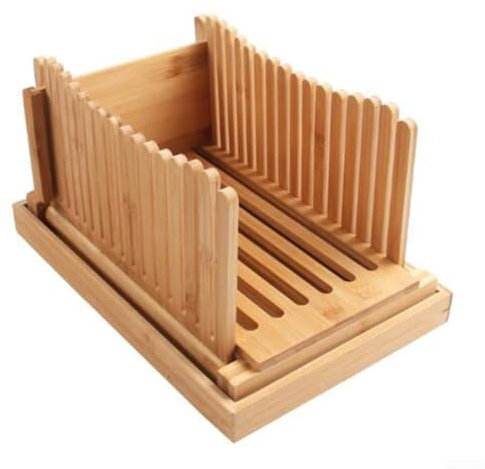 Trancheuse à pain en bois pour pain fait maison, largeur réglable, planche à découper en bois robuste, facilite la coupe des bagels ou même des tranches de pain (vague)