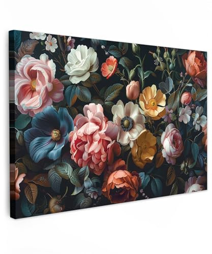 MuchoWow© Wandbilder Groß 120x80 cm XXL Schlafzimmer Home Deko Wohnung Bild Wohnzimmer Fotoleinwand Wand Bilder Leinwand Wall Decor Vintage - Farbenfroh - Blumen - Modern