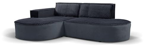Kaiser Möbel - Ecksofa mit Wohnlandschaft, Eckcouch L-Form, Sofa 3-sitzer, Polstersofa, Bequemes Couch mit Ottomane für Wohnzimmer, Relaxsofa, Plüsch Cord, Modena Studio, Soft, Schwarz, Links