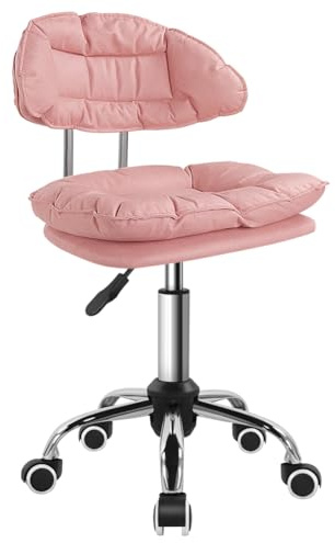 KKTONER Rolling Stool - Sedia girevole con schienale basso, regolabile in altezza, per la casa, l'ufficio e la vanità con ruote (rosa)
