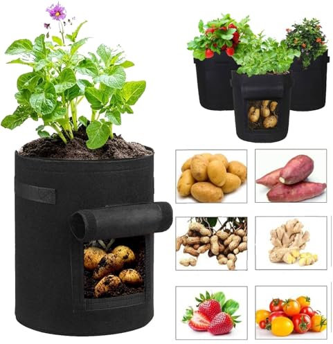 SunStream Lot de 4 Sac de Plantation Carotte 7 Gallons 30L Sac Geotextile Respirant Sac Pomme de Terre Non Tissé Sacs à Plantes Pots pour Freurs Plantes Tomate Fraises en Jardin Balcon Terrasse