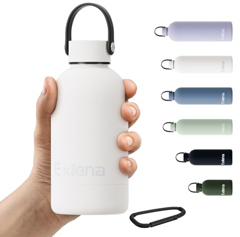 Exllena Bouteille d'eau isotherme avec poignée et clip, double paroi sous vide pour garder les boissons froides 24 heures/chaudes 12 heures, bouteille d'eau en acier inoxydable sans BPA (blanc, 350