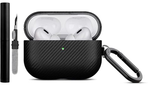 Haobobro [Karbonfaser Textur] Handgefertigt für AirPods Pro 2 Hülle - Premium PU Leder Schutzhülle mit Karabiner & Reinigungsset - kompatibel mit AirPods Pro 2. Generation Case - Schwarz