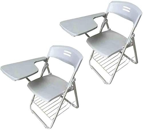 Lot de 2 chaises de bureau pliantes avec tablette d'écriture et cadre en acier - Idéal pour les conférences de formation, les affaires et l'apprentissage - Couleur blanche
