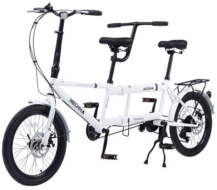 Faltbares Tandemfahrrad, 20 Tandem Fahrrad Stadt-Tandem-Klapprad Verstellbares Erwachsenen-Strand-Cruiser-Fahrrad, 7 Geschwindigkeiten einstellbares Faltrad mit 2 Sitzen für Erwachsene