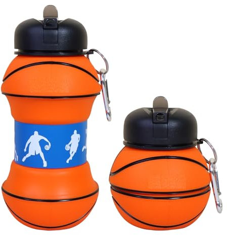Kids Silicone Sports Water Bottle Football Baseball Basketball Designs 500ml (Basketball)