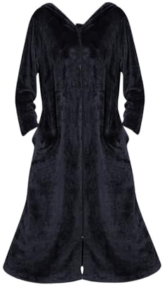Blusen Albornoz de franela sexy para mujer, con cremallera frontal, albornoz de cuerpo entero, bata de franela, bata de invierno cálida para casa, camisón, pijama, albornoz para mujer, ratón, Negro ,