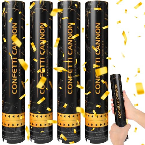 Mineup 4 * Konfettikanone, 3-5 Meter Konfettikanone Hochzeit, 30cm Party Popper, Konfetti-Shooter, Konfetti Kanonen, Konfettikanonen Gold für Geburtstage Hochzeiten Karneval Party(Gold)