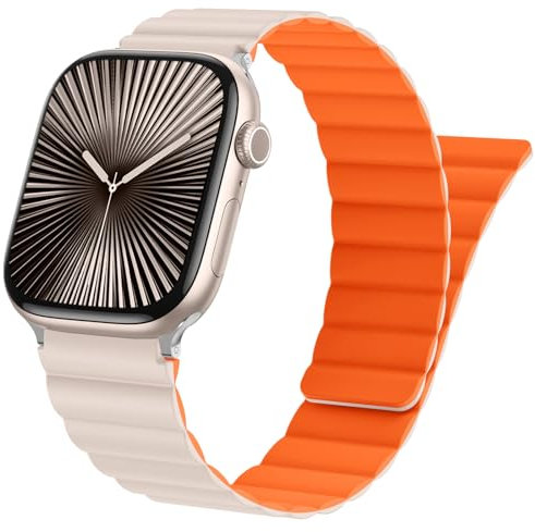 Oielai Magnet Armband Kompatibel mit Apple Watch Armband 46mm 49mm 45mm 44mm 42mm, Doppelseitige Tragbare Magnete Ersatzband für iWatch Series 10 9 8 7 6 5 4 3 2 1 SE Ultra, Orange Polarstern