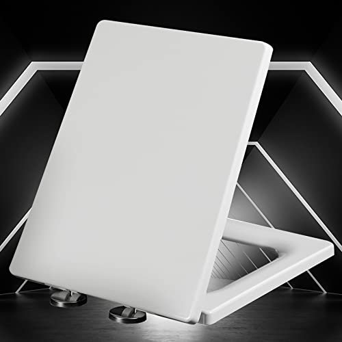 BOGDTF Abattant de Toilette Blanc à Fermeture Douce avec siège de Toilette carré à dégagement Rapide, siège de Toilette de Forme carrée à dégagement Rapide, Facile à Assembler pour Salle de Bain, b