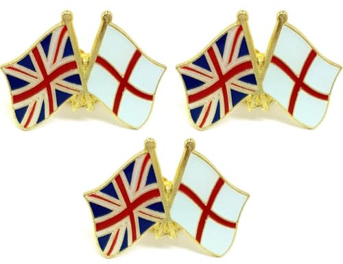 Pack of 3 x Flag of England Cross of Saint George and Union Jack Flag United Kingdom Friendship Enamel Pin Badges