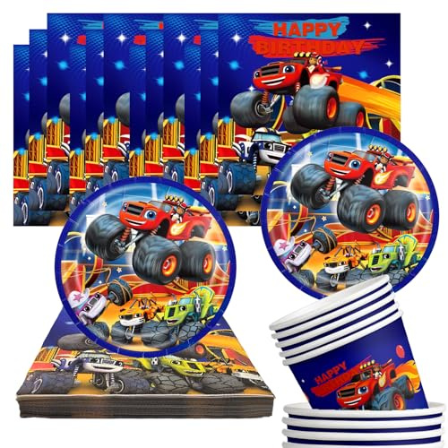 40 Stück Truck Partygeschirr Set，Truck Geburtstag Deko | Truck Geburtstag Deko, Servietten, 7'' Pappteller, Pappbecher