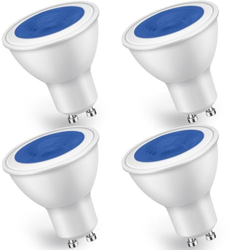 4er-Pack blaue GU10-LED-Glühbirnen, 5 W, entspricht 50-W-Halogenlampen, 500 lm, nicht dimmbar, 38° Abstrahlwinkel, blaue Strahler, Beleuchtung für Landschaften, Bars, Atmosphären, Bühnen, Partys, Deko