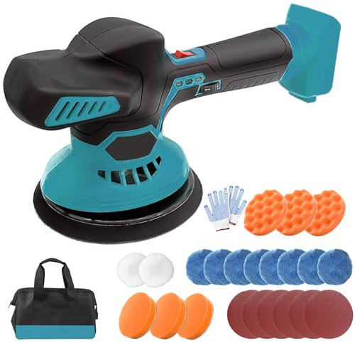 Akku Poliermaschine Auto,Ersatz für Makita 18V BL1830,18V Exzenter Poliermaschine mit 24 PCS Aufsätze,6 variable Geschwindigkeit,145mm Polierschwamm Pollierpad (Ohne Akku)