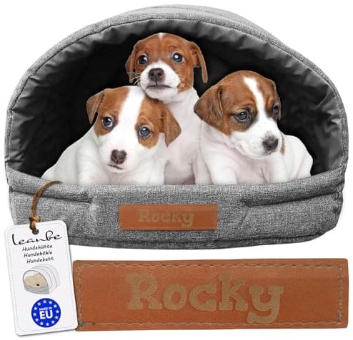 Leanbe Personalisierte Hundehütte/Hundehöhle – Kuscheliges Hundebett mit Namensgravur – Katzenhöhle & Schlafplatz für kleine und große Hunde Hundehaus (Graphit, R2:48x37x32cm)
