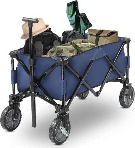 LEADZM Chariot Pliable, Chariot à roulettes avec Jusqu’à 100KG, Grande Taille 90 x 48 x 69cm, pour Transport, Extérieur Camping, Jardin, Festival, Bleu