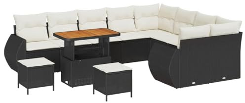 vidaXL Garten-Sofa-Set 12 pcs Schwarz und Creme 90 x 55 x 71 cm, Modernes Gartensofa-Set, Outdoor-Kollektion, UV-beständiges Material, abnehmbare Kissen, bequem für die Terrasse
