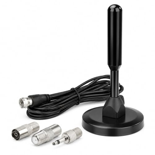 Superbat UKW FM Radio Antenne Magnetfuß F-Stecker, 3m Kabel + 3 Adapter | Radio-Empfangsantenne mit 3,5mm-/TV-Stecker-/TV-Buchsen-Adapter | Für Pioneer, Onkyo, Marantz, Sherwood, Heimkino und Tuner