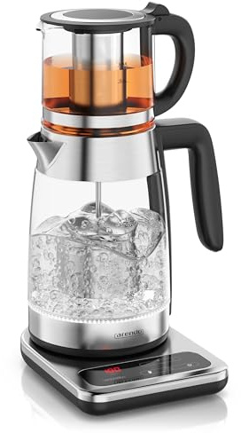 Arendo - Glas Wasserkocher mit Temperatureinstellung 1,8 Liter - Edelstahl Teekocher 0,8 Liter mit Sieb - 2200 W – Überhitzungsschutz – Temperaturauswahl 40° - 100°C - Warmhaltefunktion