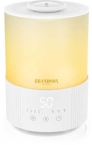 Brandson - Luftbefeuchter mit Display - 2,5 Liter – 3 Nebelstufen – individuelle Luftfeuchtigkeitseinstellung - sehr leise – LED Farben Stimmungslicht – Timer – Schlafmodus – für Wohnzimmer und Schlaf