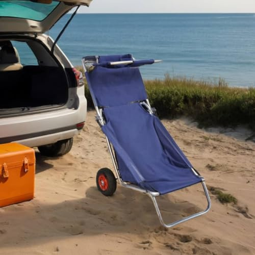 IBUQDDV Strandwagen mit Rädern Tragbar Klappbar Blau Aluminiumrohr Leicht Stabil Transportwagen