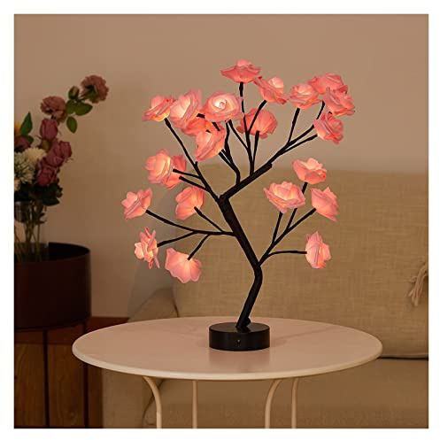 XZXXZSZ LED Tischplatte Bonsai Baum Licht Berührungsschalter DIY Kunstlicht Baum Lampe Dekoration for Geschenk Wohnkultur Batterie/USB betrieben(Black Base Pink Rose)