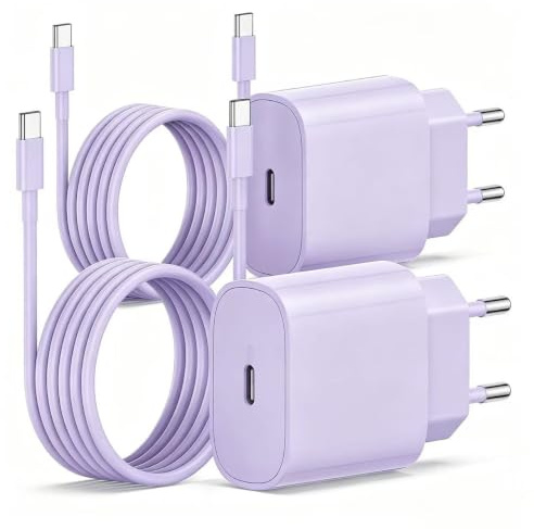 2Pack USB C Ladegerät Ladekabel für iPhone 17/17 Pro/16 Pro Max/15 Pro/15 Plus, iPad, MacBook, Samsung, 20W USB C Power Adapter Schnellladegerät mit Schnellladekabel 2M-Lila