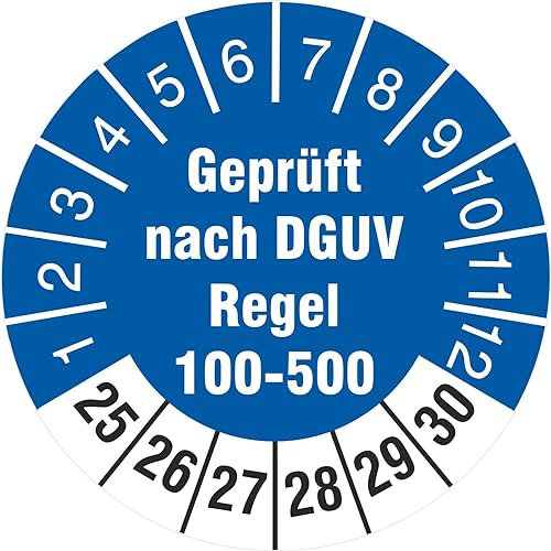 100 Prüfetiketten 30 mm geprüft nach DGUV Regel 100-500 Prüfplaketten 2025-30