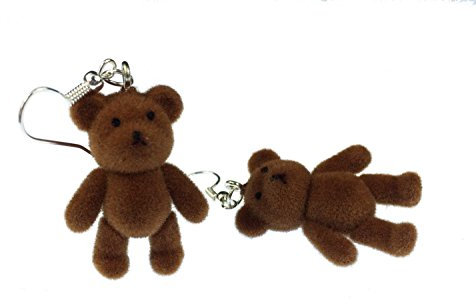 Miniblings Teddy Teddybär Bärchen Ohrringe - Handmade Modeschmuck I Bär Flock dunkelbraun - Ohrhänger Ohrschmuck versilbert