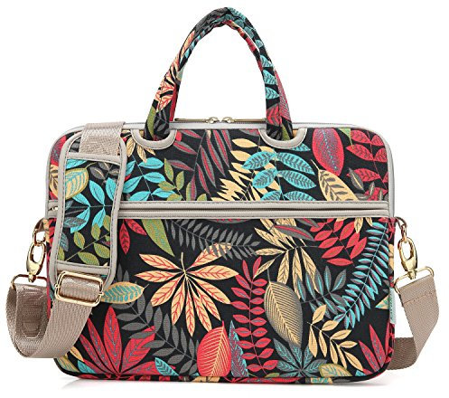 kayond Forest Series Patten Canvas Laptop Shoulder Messenger Bag Case Sleeve for 14 Inch Laptop and Macbook Pro A1707 (14-14.1 inch, Forest Series Black)