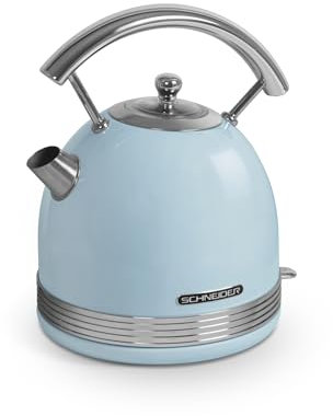 SCHNEIDER SCKE17BL, Bouilloire vintage, 1.7 litres, 2200 watts, Arrêt automatique, Socle pivotant, Filtre anticalcaire, Bleu