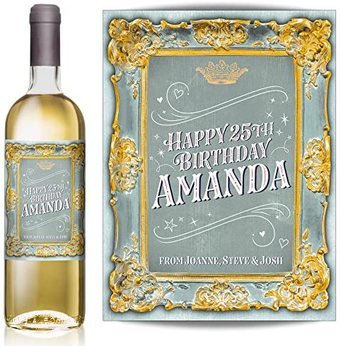 Personalised Colour and Gold Gilt Effect Wine Bottle Label – Wedding, Engagement, Anniversary, Birthday, Hen Night or Any Occasion You Like (Silver/Gold)
