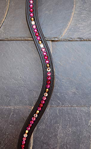 GlücksHucke Trensen Stirnriemen geschwungen, unterlegt 'Morgenrot' in Pink & Rot (Warmblut XL)