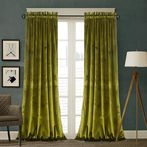 Roslynwood Samt-Vorhänge, 2 Paneele, blockiert Licht, Thermisch isoliert, Velours, für Schlafzimmer und Wohnzimmer (132,1 x 243,8 cm, olivgrün)