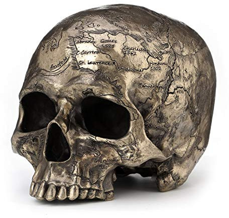Veronese Design Bronze-Finish Craniumography Old Treasure Map On Skull Statue