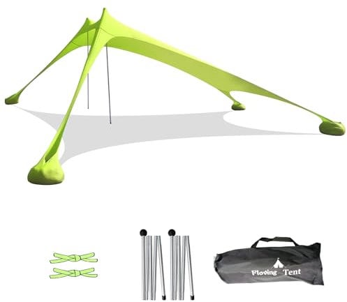 Floving Sombra de Playa con toldo para 4-5 Personas sombrilla portátil Anti-UV con Protector Solar para la Playa (Verde)