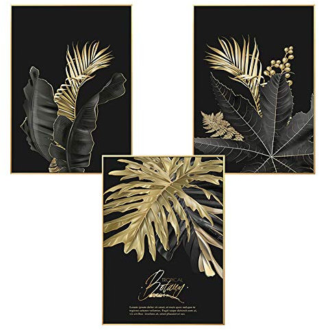 Martin Kench 3er Set Design-Poster Wandbilder, Wald Goldene Blätter Palmblatt, Ohne Rahmen, Wandbild Print Bilder Kunstposter Deko für Wohnzimmer (Stil C,50 x 70 cm)