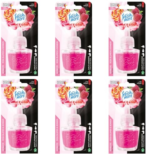 Fresh & More Nachfüllflakons für Duftstecker (6er Pack) Himbeere-Rosa Blumen & Bonbon, 19ml