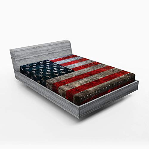 ABAKUHAUS Amerikanische Flagge Spannbetttuch, US-Flaggen-Platte, Soft Dekorativer Stoff Bettwäsche Rund-um Elastischer Gummizug, 140 x 200 cm, rot Grau