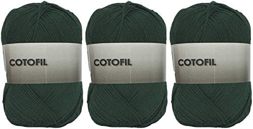 Hilo 100% algodón Cotofil perfecto para bricolaje y tejido a mano (botella verde 100 g, aprox. 250 metros Juego de 3 piezas