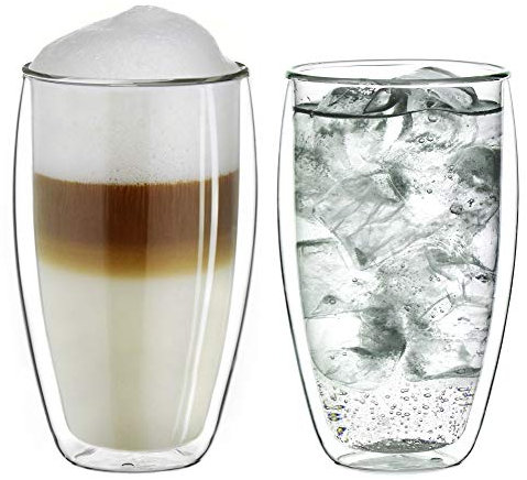 Creano doppelwandiges Thermoglas 250ml „DG-SH“, Doppelwandglas auch für kleine Hände geeignet, doppelwandige Cappuccinotassen, Kaffee, Tee, Latte Gläser 2er Set