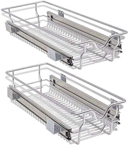 BAKAJI Set 2 Cassetti Telescopici Cassetto Telescopico Mobili Cucina Cestello Mensola Estraibile Mobile Salvaspazio con Binario in Acciaio Inox (30 cm Set 2 Pezzi)