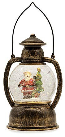 Hellum LED Laterne, Schneekugel Weihnachten mit Motiv Weihnachtsmann, 14x20cm leuchtende Weihnachtslaterne mit Schneegestöber batteriebetrieben, Beleuchtung Weihnachten, 524468