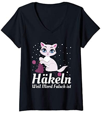 Damen Mir Reichts ich Geh Häkeln | Häkeln Weil Mord Falsch Ist T-Shirt mit V-Ausschnitt