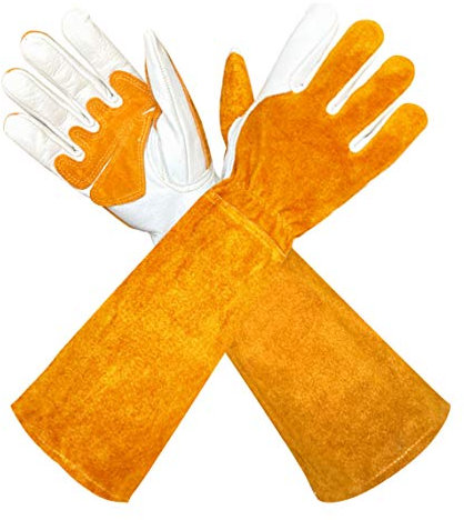 Lange Leder-Gartenhandschuhe für Damen und Herren | Dornen- schnittfeste Gartenarbeitshandschuhe mit langem robusten Stulpen geeignet dornige Sträucher, Kakteen, Rosen, Landschaftsbau (mittel)