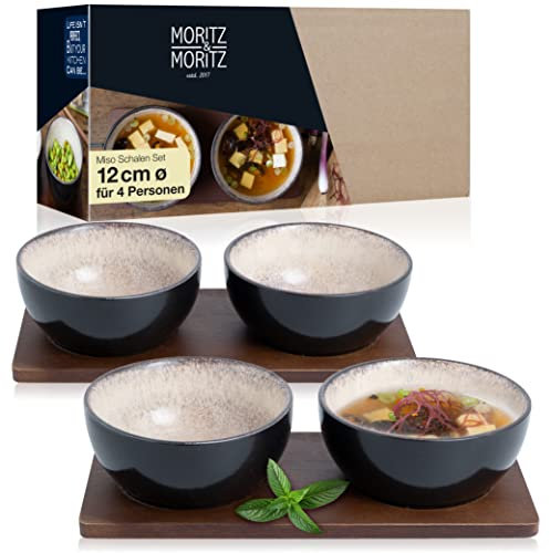 Moritz & Moritz VIDA 4x Miso Schüssel Set 12 cm Ø - Japanisches Geschirr Set aus Keramik für Miso Suppe, Dip und Snacks