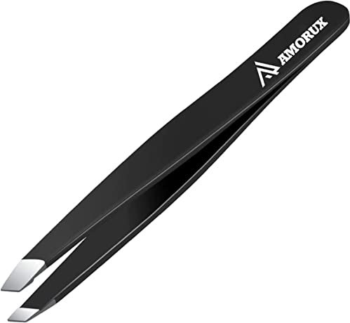 Pince à épiler les sourcils oblique Pointe améliorée à sourcils professionnelle Pince à Épiler, Pincettes en Acier Inoxydable pour Sourcil, Poils Incarnés Faciaux, Échardes (Noir)