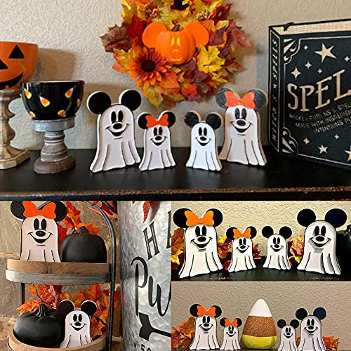 4 pezzi fantasma e decorazione di Halloween scultura fantasma per la casa in legno carino kit di decorazioni di Halloween per bambini con fiocco arancione ornamenti da appendere decorazione per la
