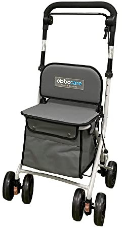 Obbocare Carrello Della Spesa A 4 Ruote Con Sedile In Colore Grigio. Carrello Deambulatore In Alluminio Pieghevole Per Anziani. Carrello con borsa portaoggetti 20 l